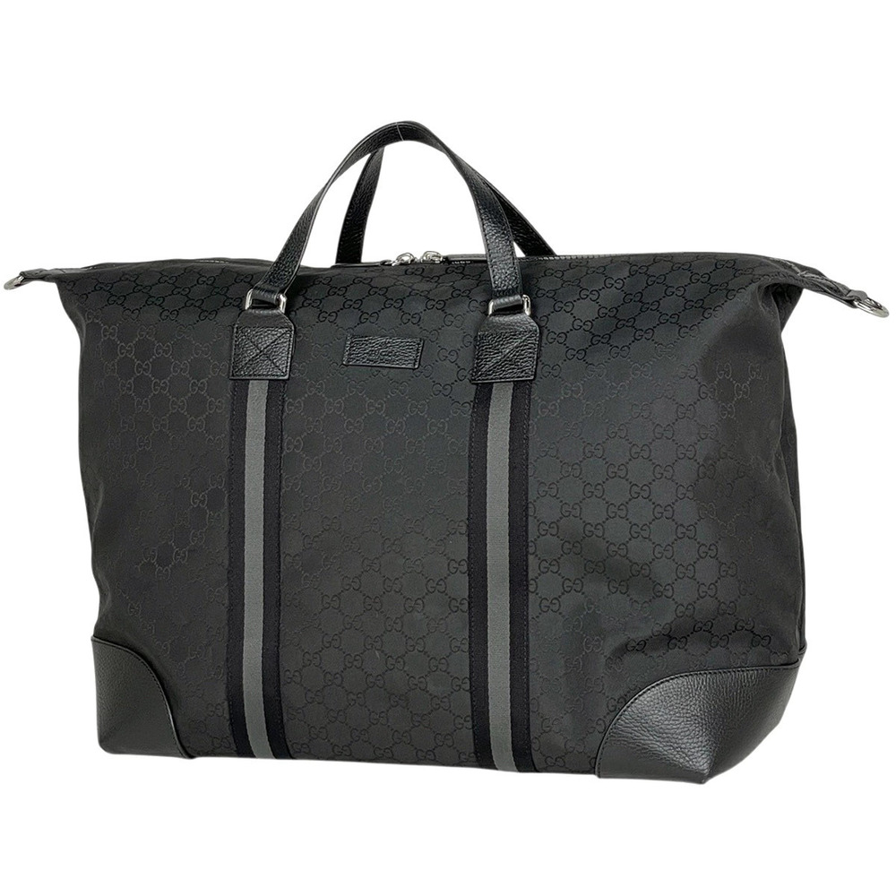 Gucci black GG Weekender Bag dual web stripe accents leather